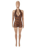 Leopard Print Halterneck Backless Romper SHD-9743