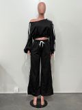 Solid Color Loose Ribbon Two Piece Pants Set OD-8746