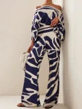 Fashion Satin Printed Loose Top Long Pants Two Piece Set SHD-9713