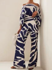 Fashion Satin Printed Loose Top Long Pants Two Piece Set SHD-9713