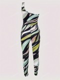 Sexy Single Shoulder Print Jumpsuit GFCF-1368