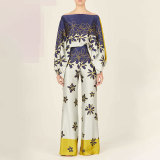 Fashion Satin Printed Loose Top Long Pants Two Piece Set SHD-9713