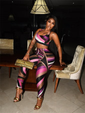 Comtrast Color Print Tank Tops Two Piece Pant Set SHD-9739