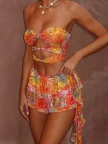 Print Wrap Chest Two Piece Skirts Set SHD-9522