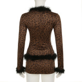 Leopard Print Long Sleeve Long Sleeve Two Piece Skirts Set GPKJ-KJ25777