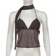 Polka Dot Print Halterneck Tank Top GPKJ-18183