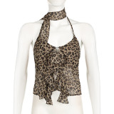 Chiffon Leopard Print V-Neck Ruffle Tank Top GPKJ-KJ12489