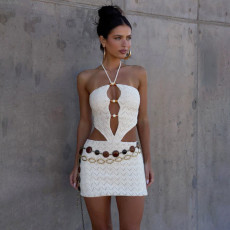 Knits Hollow Out Tie Up Mini Dress GPKJ-KJ32934