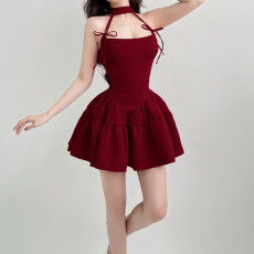 Solid Color Backless Mini Dress GPKJ-KJ10675