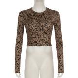 Leopard Print Long Sleeve Knits Two Piece Pants Set GPKJ-KJ23571