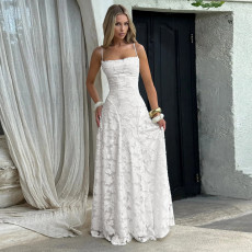 Solid Color Lace Sling Slim Maxi Dress GPKJ-KJ37772