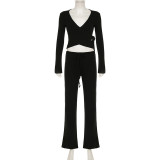 Long Sleeve Solid Color Two Piece Pants Set GPKJ-KJ22954