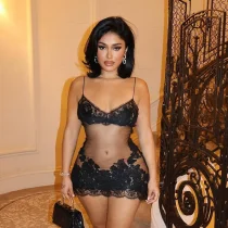 Lace Mesh Patchwork Sling Bodycon Dress GPKJ-KJ27550