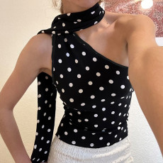 Sexy Single Shoulder Polka Dot Print Tops GPKJ-26587