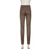 Leopard Print Long Sleeve Knits Two Piece Pants Set GPKJ-KJ23571