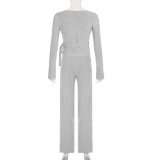 Long Sleeve Solid Color Two Piece Pants Set GPKJ-KJ22954