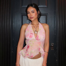 Mesh Print See Through Ruffles Vest GPKJ-KJ35528