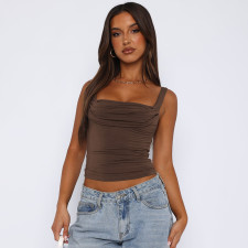 Pleated Solid Color Sexy Tank Tops GPKJ-KJ12550