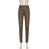 Leopard Print Long Sleeve Knits Two Piece Pants Set GPKJ-KJ23571