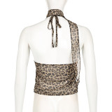 Chiffon Leopard Print V-Neck Ruffle Tank Top GPKJ-KJ12489