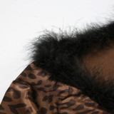 Leopard Print Long Sleeve Long Sleeve Two Piece Skirts Set GPKJ-KJ25777