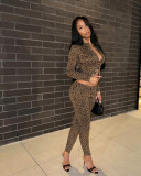Leopard Print Long Sleeve Knits Two Piece Pants Set GPKJ-KJ23571