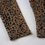Leopard Print Long Sleeve Knits Two Piece Pants Set GPKJ-KJ23571