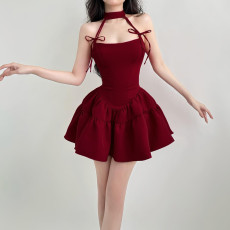 Solid Color Backless Mini Dress GPKJ-KJ10675