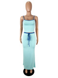 Solid Color Wrap Chest Long Skirts Suit SHD-9746