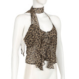 Chiffon Leopard Print V-Neck Ruffle Tank Top GPKJ-KJ12489