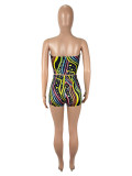 Colorful Graffiti Print Hollow Out Skinny Short Set SHD-9750