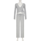 Long Sleeve Solid Color Two Piece Pants Set GPKJ-KJ22954