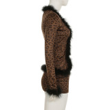 Leopard Print Long Sleeve Long Sleeve Two Piece Skirts Set GPKJ-KJ25777