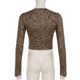 Leopard Print Long Sleeve Knits Two Piece Pants Set GPKJ-KJ23571