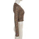 Leopard Print Long Sleeve Knits Two Piece Pants Set GPKJ-KJ23571