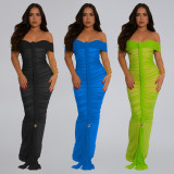 Mesh Pleated Off Shoulder Maxi Dress BY-7406