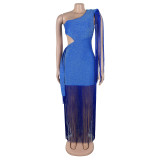 Single Shoulder Tassel Maxi Dress BY-7428