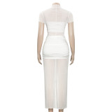 Solid Color Short Sleeve Slim Maxi Dress GAXB-D114DS