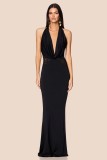 Halterneck Solid Color Backless Maxi Dress GAXB-D104DS