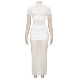 Solid Color Short Sleeve Slim Maxi Dress GAXB-D114DS