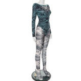 Print Long Sleeve Bodysuit Pants 2 Piece Set GDSF-J25ST152