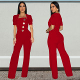 Big Button Short Sleeve Sport Wide Leg Jumpsuit BY-7378