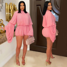 Press Pleated Solid Color Romper BY-7432