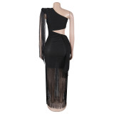 Single Shoulder Tassel Maxi Dress BY-7428