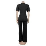 Big Button Short Sleeve Sport Wide Leg Jumpsuit BY-7378