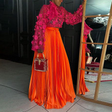 Solid Color Press Pleated Long Skirts YF-20053
