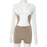 Color Block Long Sleeve Zipper Shorts Suit GDSF-D25ST249