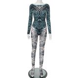 Print Long Sleeve Bodysuit Pants 2 Piece Set GDSF-J25ST152