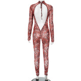 Leopard Print Long Sleeve Backless Jumpsuit GDSF-D25JP243