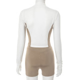 Color Block Long Sleeve Zipper Shorts Suit GDSF-D25ST249